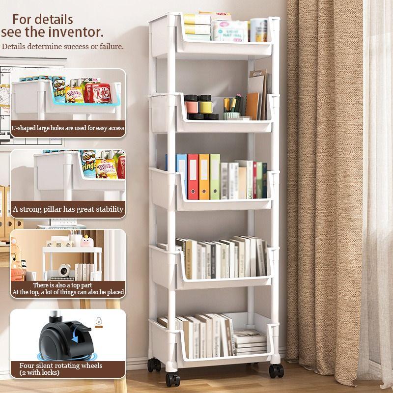 Book Cart Rolling - 5-Tier Rolling Storage Cart with Wheels